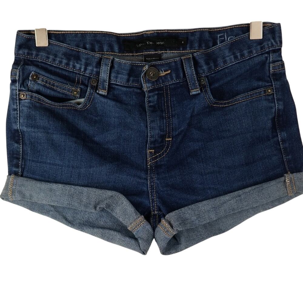 Calvin Klein Shorts Womens 4 Blue Dark Cutoff Denim Rolled